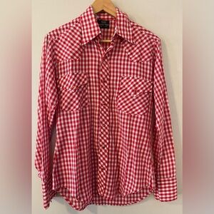 Red & White🍒Checker Cowboy Shirt, Men’s Small 14 - 14 1/2 or Women’s (M-L)